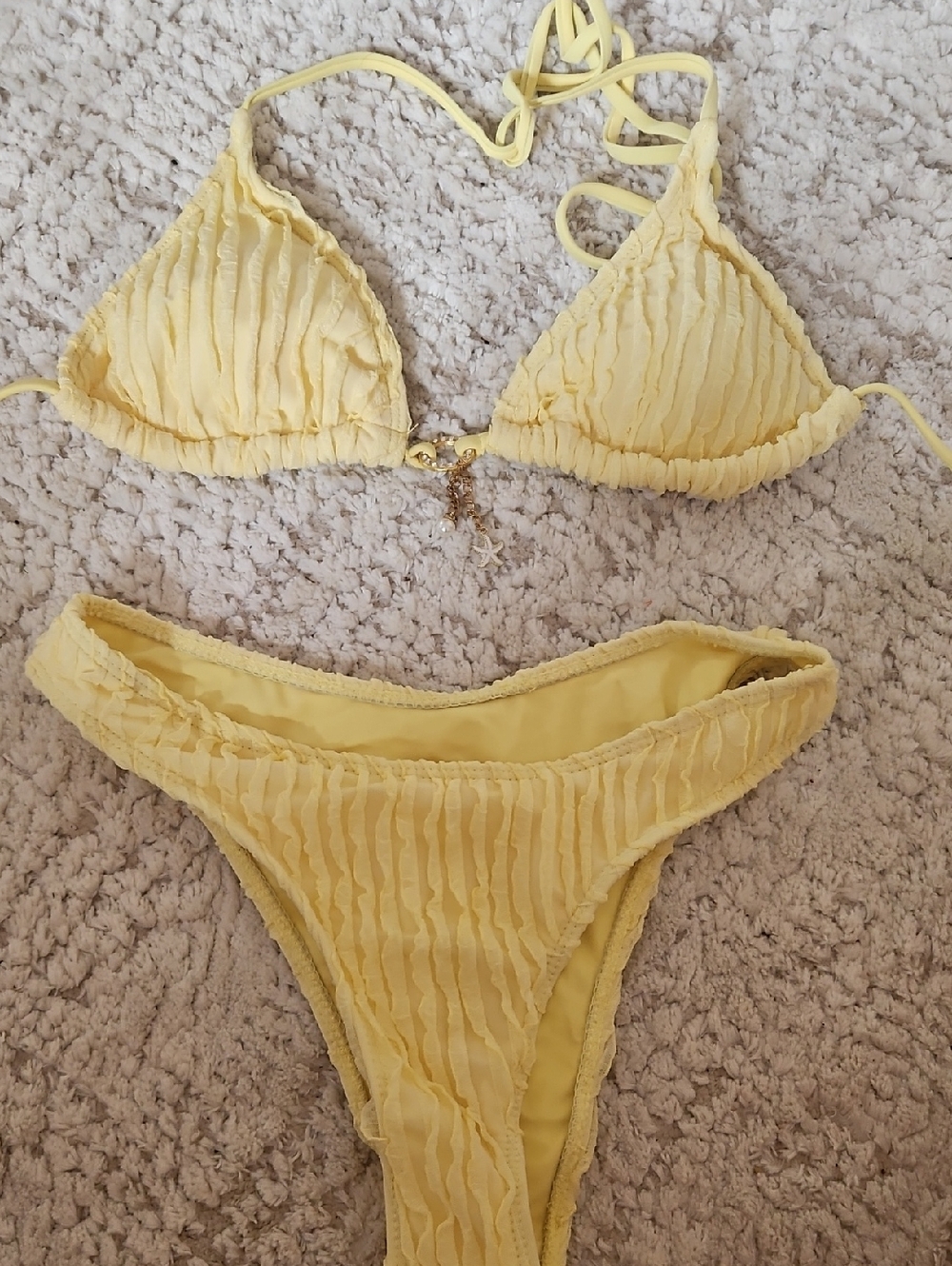 SHEIN Yellow Ruffle Triangle Bikini Set